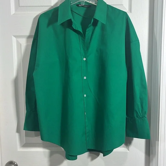 Zara Green Poplin Oversized XL - Picture 2 of 6